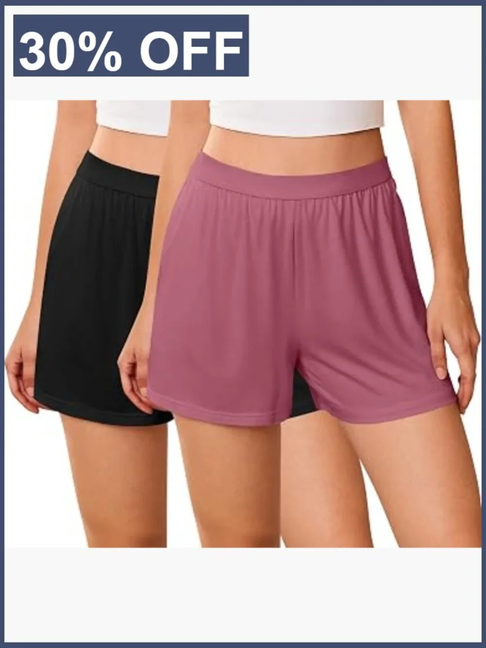 2 Pack Pajama Shorts with Pockets High Rise Elastic Waist Sleep Bottoms